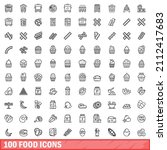 100 food icons set. outline... | Shutterstock .eps vector #2112417683