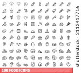100 food icons set. outline... | Shutterstock .eps vector #2112417716