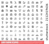 100 farm icons set. outline... | Shutterstock .eps vector #2112419636