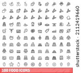 100 food icons set. outline... | Shutterstock .eps vector #2112419660