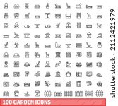 100 garden icons set. outline... | Shutterstock .eps vector #2112421979
