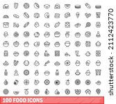 100 food icons set. outline... | Shutterstock .eps vector #2112423770