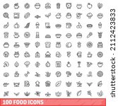100 food icons set. outline... | Shutterstock .eps vector #2112423833