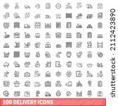 100 delivery icons set. outline ... | Shutterstock .eps vector #2112423890