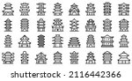 Pagoda icons set outline vector. Asian temple. Roof building
