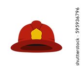 Red Fireman Helmet Icon. Flat...
