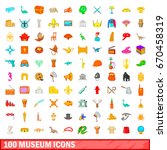 100 museum icons set in cartoon ... | Shutterstock .eps vector #670458319
