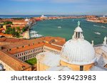 View of the dome of San Giorgio Maggiore church and Giudecca Canal in Venice, Italy. Venice is situated across a group of 117 small islands that are separated by canals and linked by bridges.
