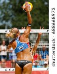 Small photo of Vienna, Austria - August 2, 2017. Round of 32 match between Kristyna KOLOCOVA, Michala KVAPILOVA (CZE) and Marleen VAN IERSEL, Manon NUMMERDOR-FLIER (NED) at the Beach Volleyball World Championships.