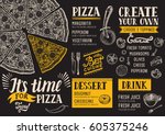 pizza food menu for restaurant... | Shutterstock .eps vector #605375246
