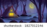 wooden cottage house in night... | Shutterstock .eps vector #1827012146