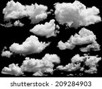 Set of isolated clouds over black. Design elements 