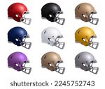 Football helmets side view in multiple colors isolated on white