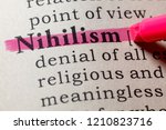 Small photo of Fake Dictionary, Dictionary definition of the word nihilism. including key descriptive words.