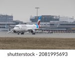 Small photo of PRAGUE - November 25, 2021: Eurowings Airbus A320 at Vaclav Havel Airport Prague. PRAGUE - November 25, 2021:Eurowings is a wholly owned subsidiary of the Lufthansa Group.is a German low-cost carrier.