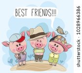 Three Friends Cute Cartoon Pigs ...