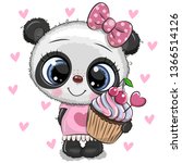cute cartoon panda with cupcake ... | Shutterstock .eps vector #1366514126