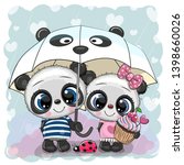 two cute cartoon pandas with... | Shutterstock .eps vector #1398660026
