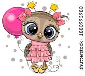 greeting card cute cartoon owl... | Shutterstock .eps vector #1880993980