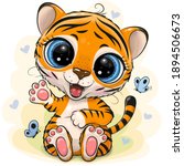 cute cartoon tiger on a yellow... | Shutterstock .eps vector #1894506673