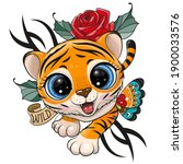 cute tattoo design tiger is... | Shutterstock .eps vector #1900033576