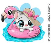 cute cartoon kitty in swimming... | Shutterstock .eps vector #2027566040
