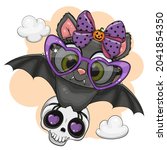 cute cartoon bat with sun... | Shutterstock .eps vector #2041854350