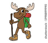 Cartoon Hiking Moose Character...