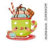 kawaii christmas cup of sweet... | Shutterstock .eps vector #2149344199