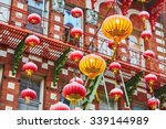 Beautiful red Chinese lanterns in Chinatown of San Francisco, California, USA