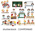 set of children in classroom... | Shutterstock .eps vector #1144934660