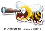 a bee holding telescope cartoon ... | Shutterstock .eps vector #2117345846