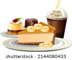Dessert and beverage with banoffee and chocolate frappe  illustration