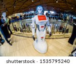 Small photo of MOSCOW, RUSSIA - OCTOBER 16, 2019: Robot KIKI designed by SolidWorks CAD system at SolidWorks Summit Russia conference in Digital Business Space congress center in Moscow, Russia on October 16, 2019.