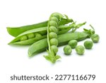 Fresh peas with bean closeup isolated on white background