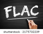 Small photo of FLAC - Free Lossless Audio Codec is an audio coding format for lossless compression of digital audio, acronym technology concept on blackboard