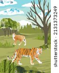 Summer Landscape With Tiger And ...