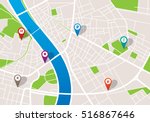 city navigation map with pins | Shutterstock .eps vector #516867646