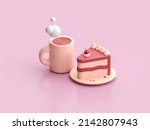 Coffee With 3d Cake. 3d Render