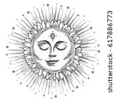 hand drawn sun with face and... | Shutterstock .eps vector #617886773