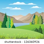 trees  mountains and lake | Shutterstock .eps vector #126360926