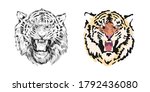 tiger head hand drawn sketch.... | Shutterstock .eps vector #1792436080