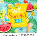 hello summer 2019 yellow card... | Shutterstock .eps vector #1299329890