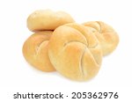 four bread rolls isolated on white background