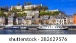 Panoramic view medieval citadel in Namur, Belgium from the river