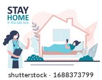 Stay Home Banner. Female Doctor ...