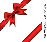 red gift bow and ribbon. | Shutterstock .eps vector #755394286