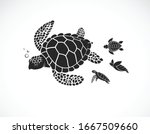 Vector of mother turtle and baby turtle on a white background. Reptile. Animals. Turtles logos or icons. Easy editable layered vector illustration. Family of sea turtles.
