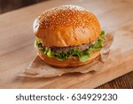 Beefburger On Wood Catted Board