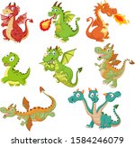 Set Of Dragons Cartoon On White ...
